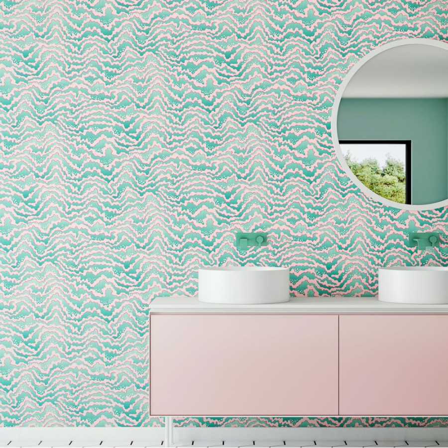 Ohpopsi Ichika Contour IKA50118W Wallpaper - Bubblegum & Mint