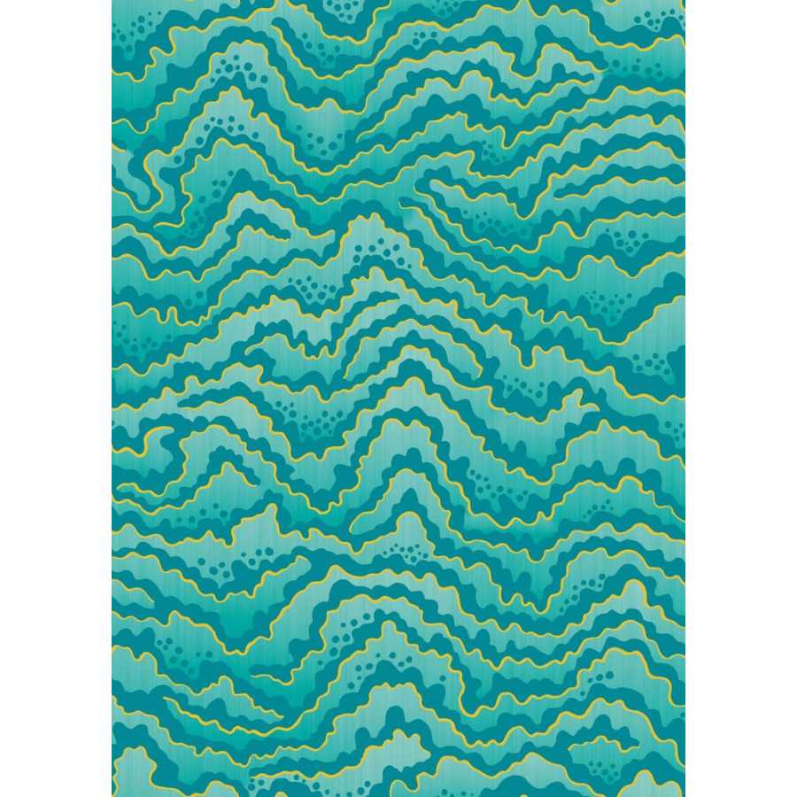 Ohpopsi Ichika Contour IKA50119W Wallpaper - Turquoise & Lemon