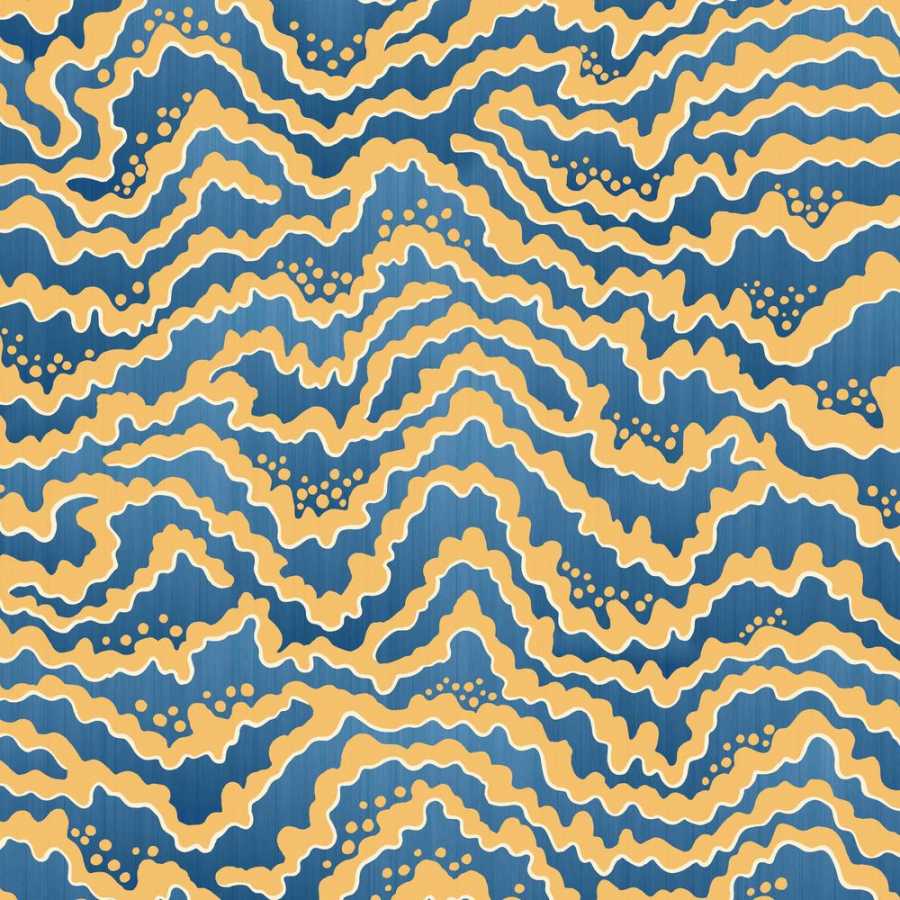 Ohpopsi Ichika Contour IKA50120W Wallpaper - Denim & Ochre