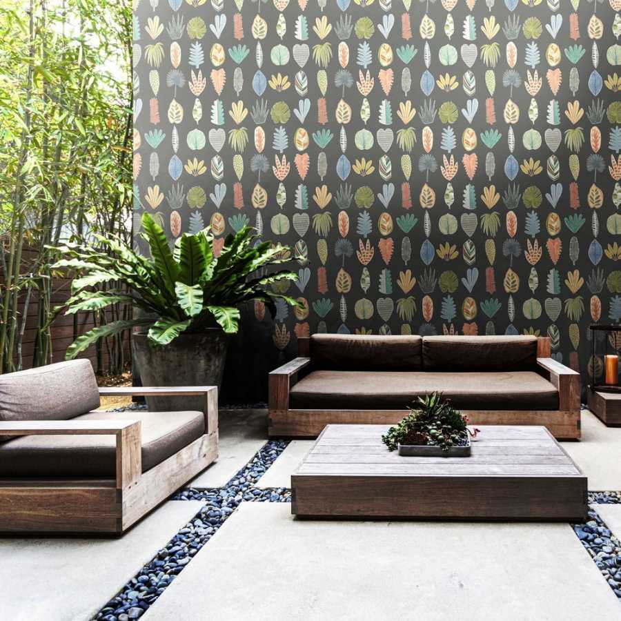 Ohpopsi Glasshouse Leaf Boogie GHS50107W Wallpaper - Charcoal Mix