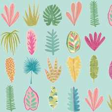 Ohpopsi Glasshouse Leaf Boogie GHS50109W Wallpaper - Aqua & Raspberry