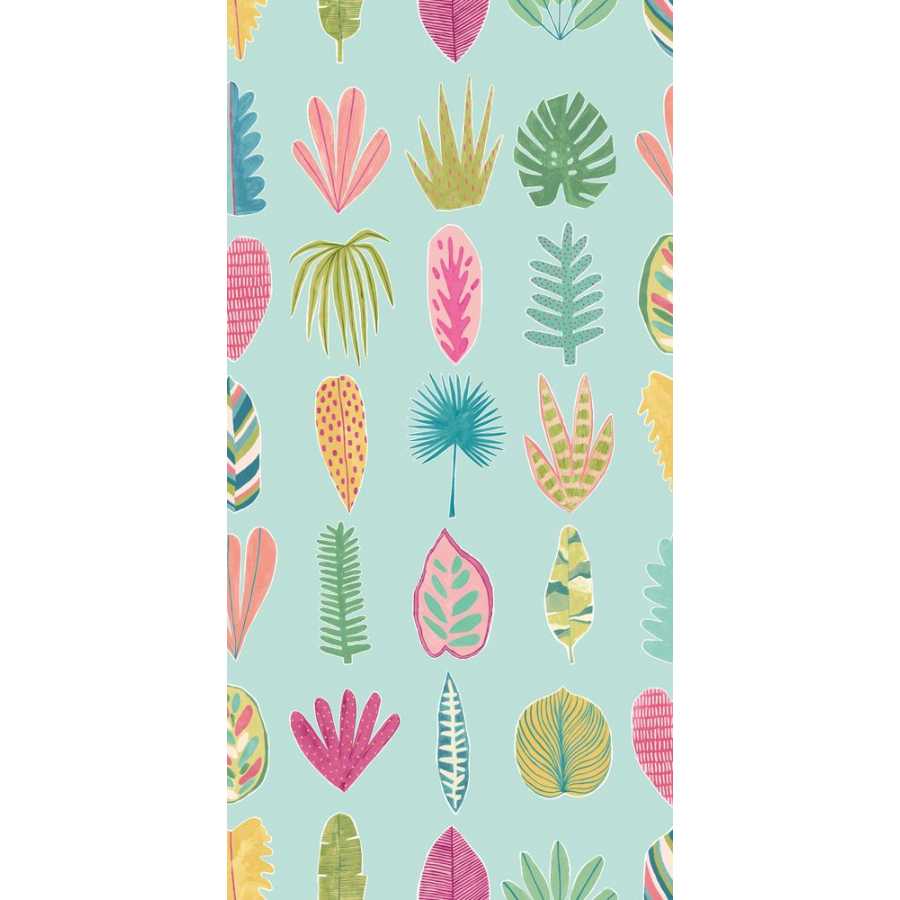 Ohpopsi Glasshouse Leaf Boogie GHS50109W Wallpaper - Aqua & Raspberry