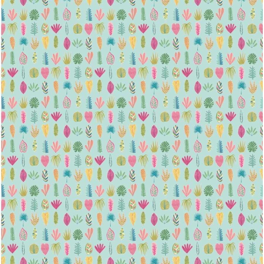 Ohpopsi Glasshouse Leaf Boogie GHS50109W Wallpaper - Aqua & Raspberry