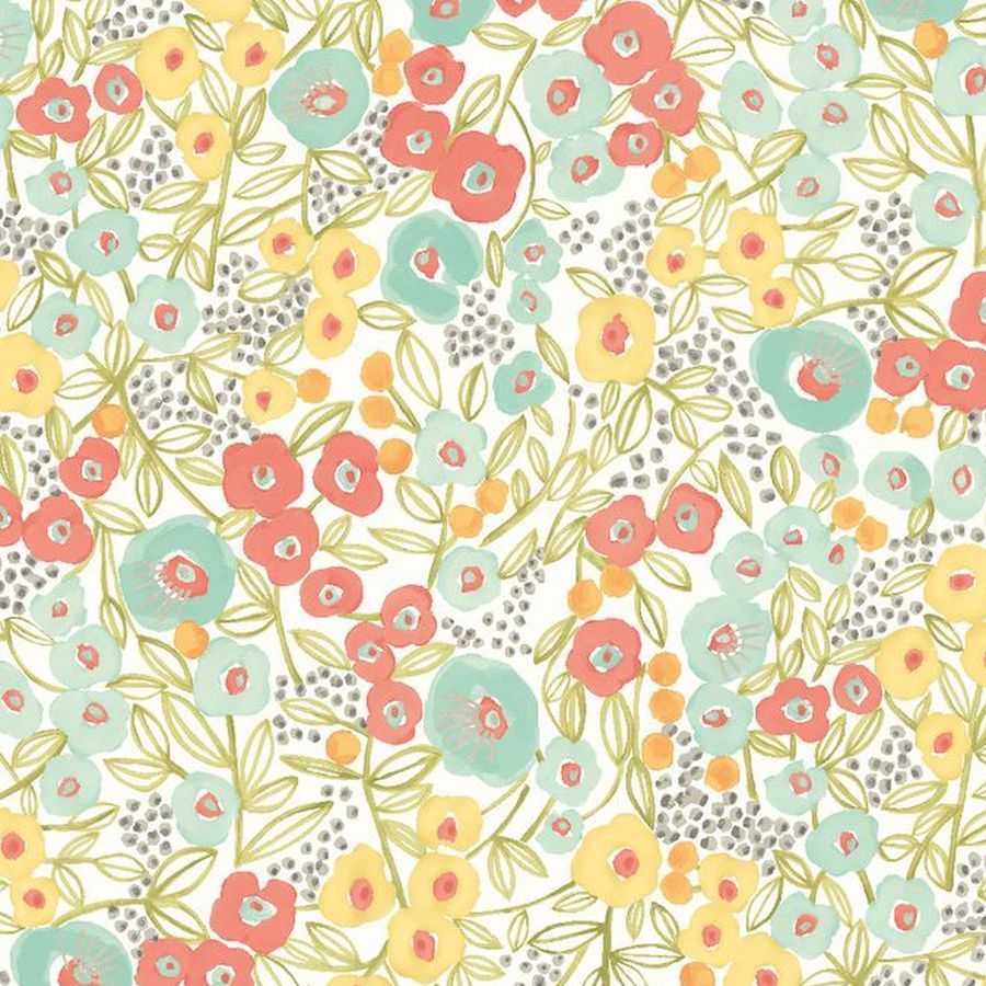 Ohpopsi Glasshouse Flora Ditsy GHS50115W Wallpaper - Coral & Sky