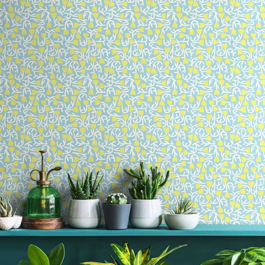 Ohpopsi Glasshouse Tiny Tulip GHS50135W Wallpaper - Lime & Sky