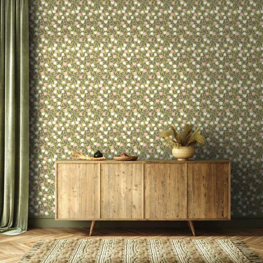 Ohpopsi Glasshouse Tiny Tulip GHS50139W Wallpaper - Olive Mix