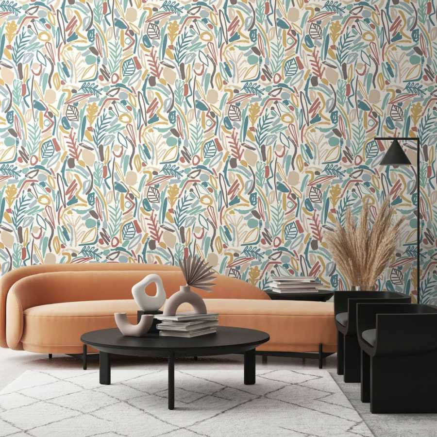 Ohpopsi Glasshouse Verdure GHS50148W Wallpaper - Teal & Cinnamon