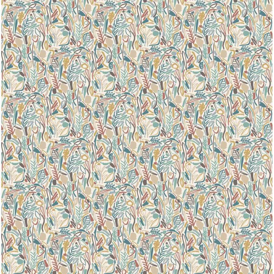 Ohpopsi Glasshouse Verdure GHS50148W Wallpaper - Teal & Cinnamon