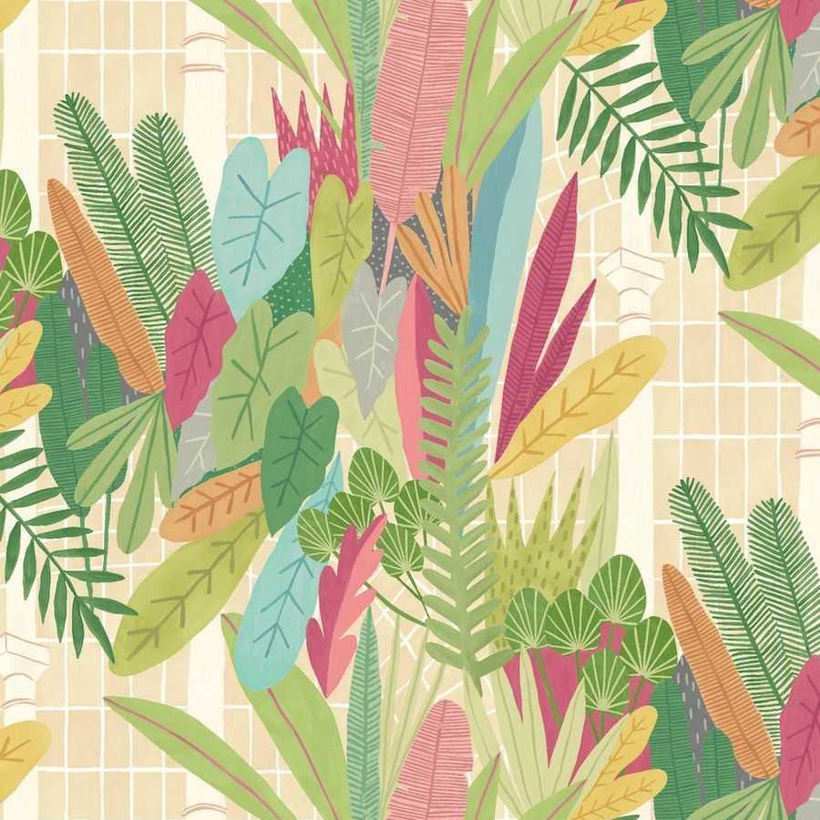 Ohpopsi Glasshouse GHS50153W Wallpaper - Emerald & Coral