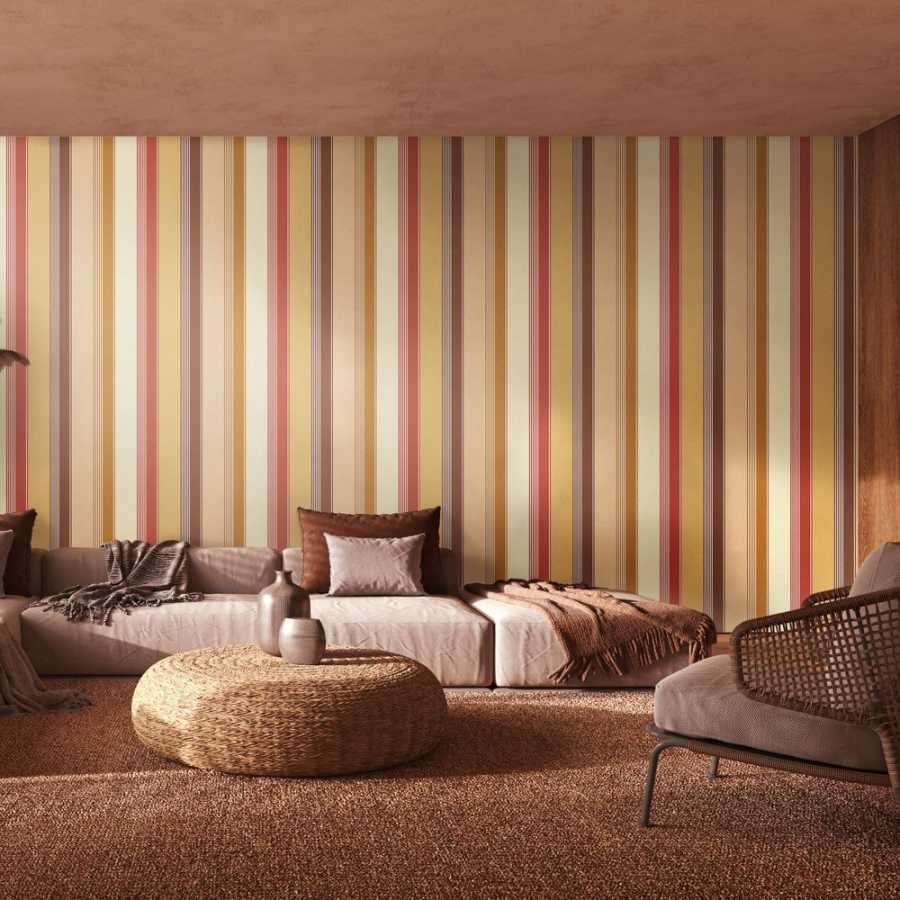 Ohpopsi Laid Bare Multi Stripe LBK50129W Wallpaper - Amber Mix