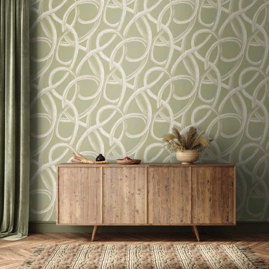 Ohpopsi Laid Bare Twisted Geo LBK50142W Wallpaper - Moss