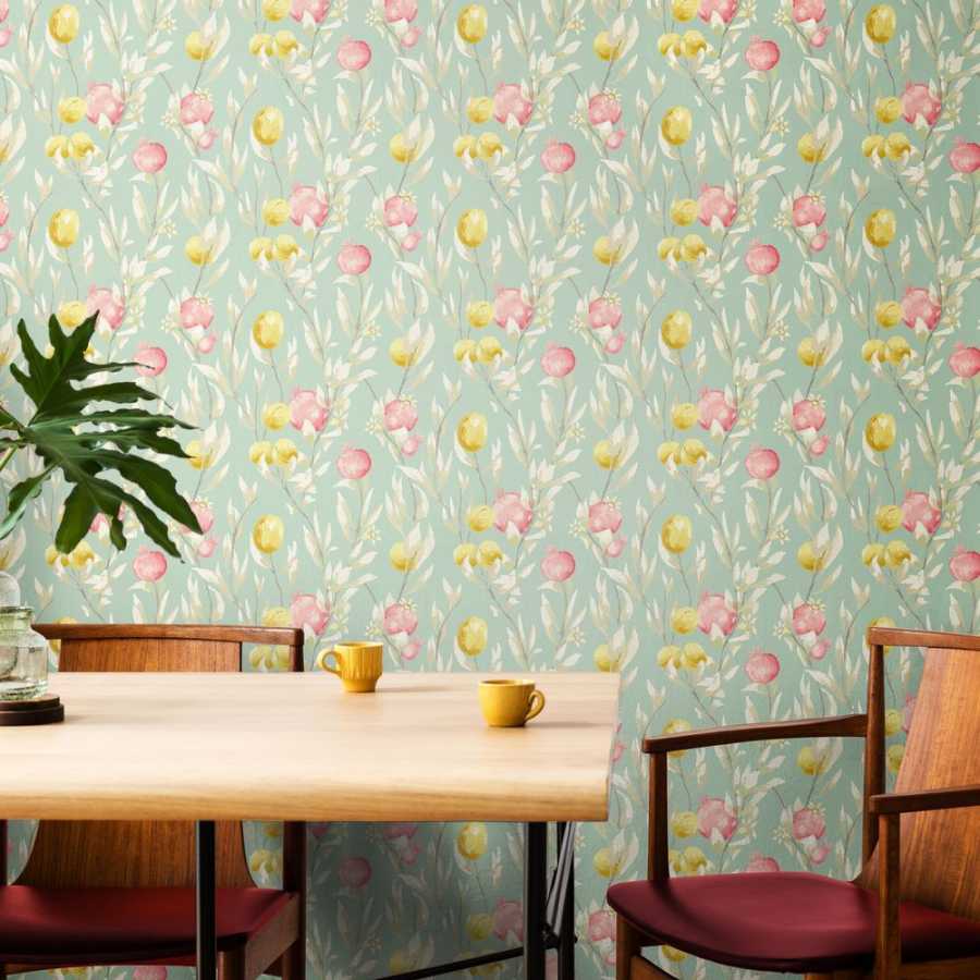 Ohpopsi Laid Bare Pomegranate Trail LBK50150W Wallpaper - Seafoam