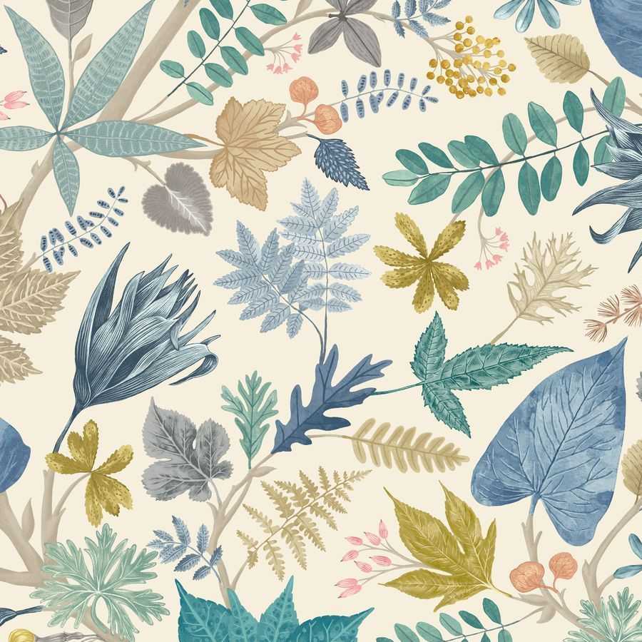 Ohpopsi Riches of Nature Lush Leaves RON50119W Wallpaper - Denim & Stone