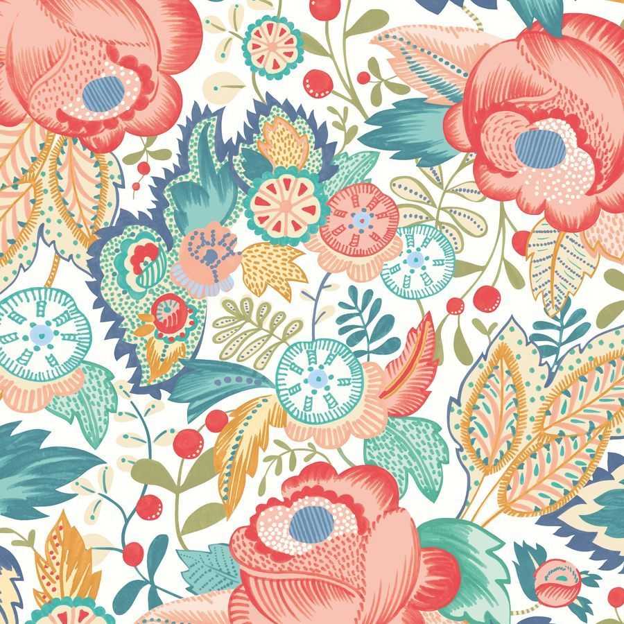 Ohpopsi Riches of Nature Emily Rose RON50129W Wallpaper - Petrol & Coral