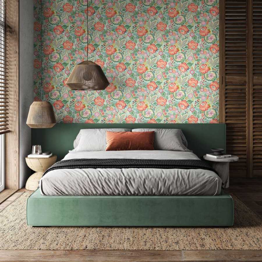 Ohpopsi Riches of Nature Emily Rose RON50130W Wallpaper - Mint & Peach