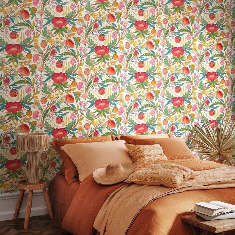 Ohpopsi Riches of Nature Clementine RON50145W Wallpaper - Lipstick & Olive