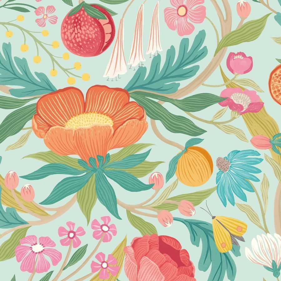 Ohpopsi Riches of Nature Clementine RON50147W Wallpaper - Seafoam Mix