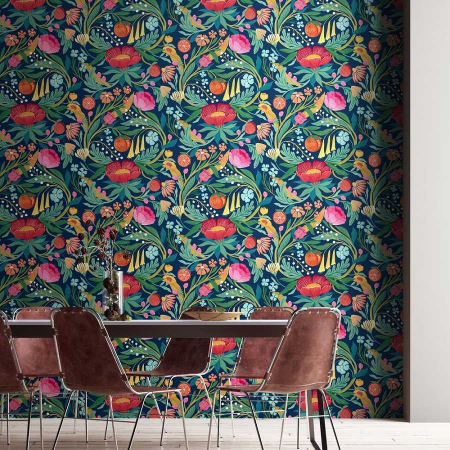 Ohpopsi Riches of Nature Clementine RON50148W Wallpaper - Ink & Flamingo