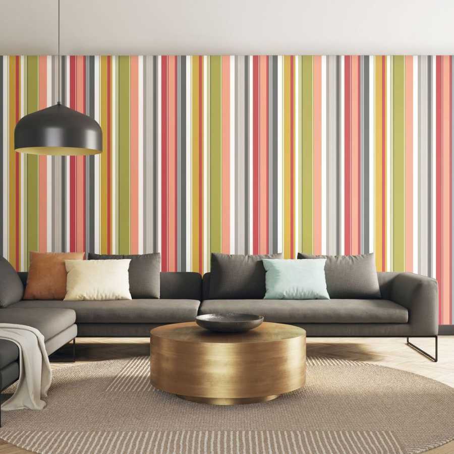 Ohpopsi So Stripey Barcode STR50101W Wallpaper - Olive Mix