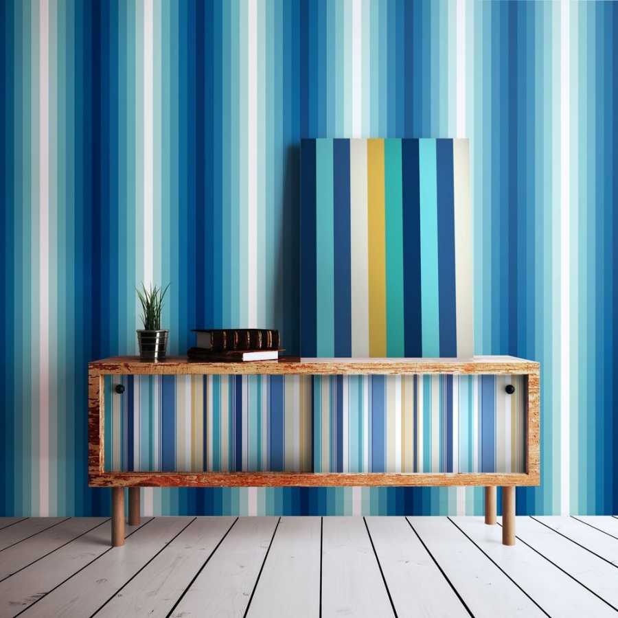 Ohpopsi So Stripey Rainbow Bloc STR50119W Wallpaper - Cobolt Mix