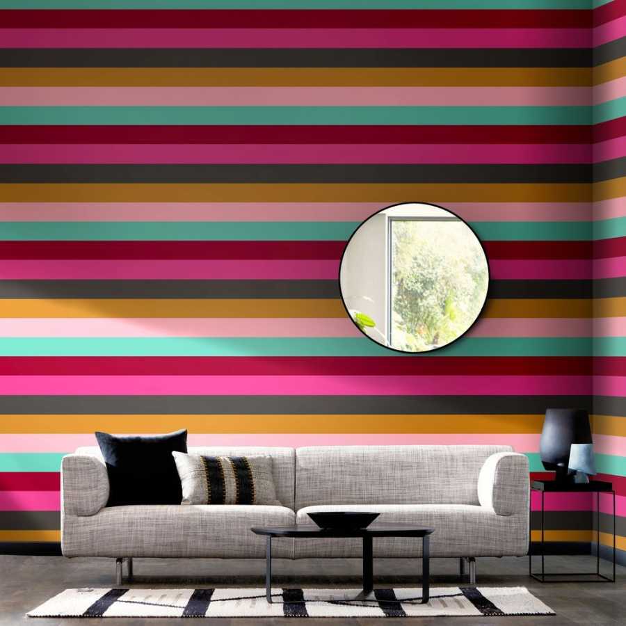 Ohpopsi So Stripey Rainbow Bloc STR50122W Wallpaper - Hot Magenta