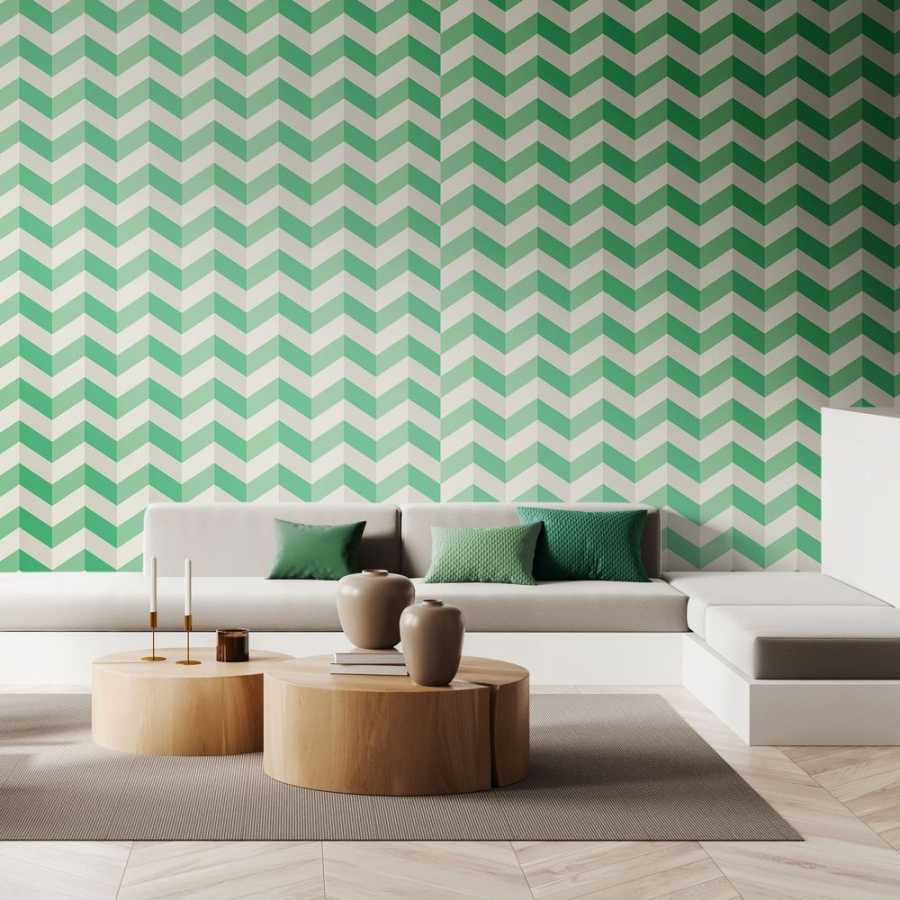 Ohpopsi So Stripey Illusion Chevron STR50130W Wallpaper - Jade Twist