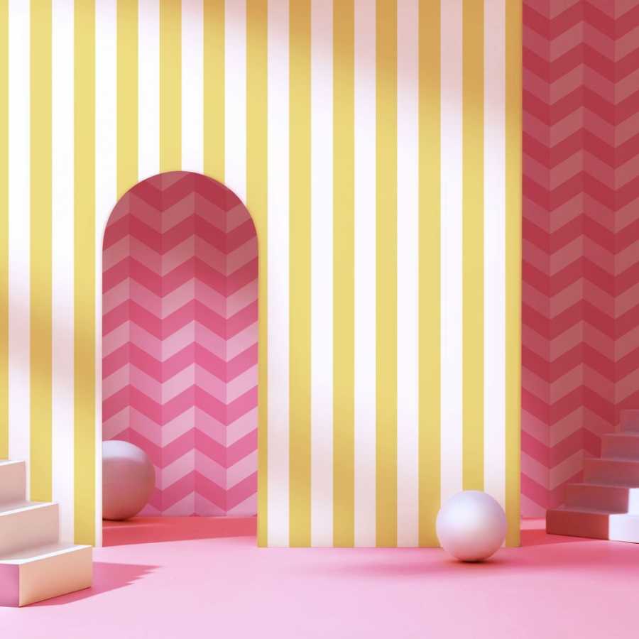 Ohpopsi So Stripey Illusion Chevron STR50132W Wallpaper - Hot Fushcia