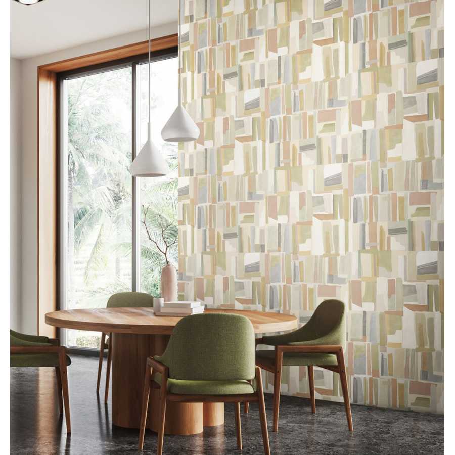 Ohpopsi ABSTRACT CUBES FRA50123W Wallpaper - AVOCADO MIST Lifestyle