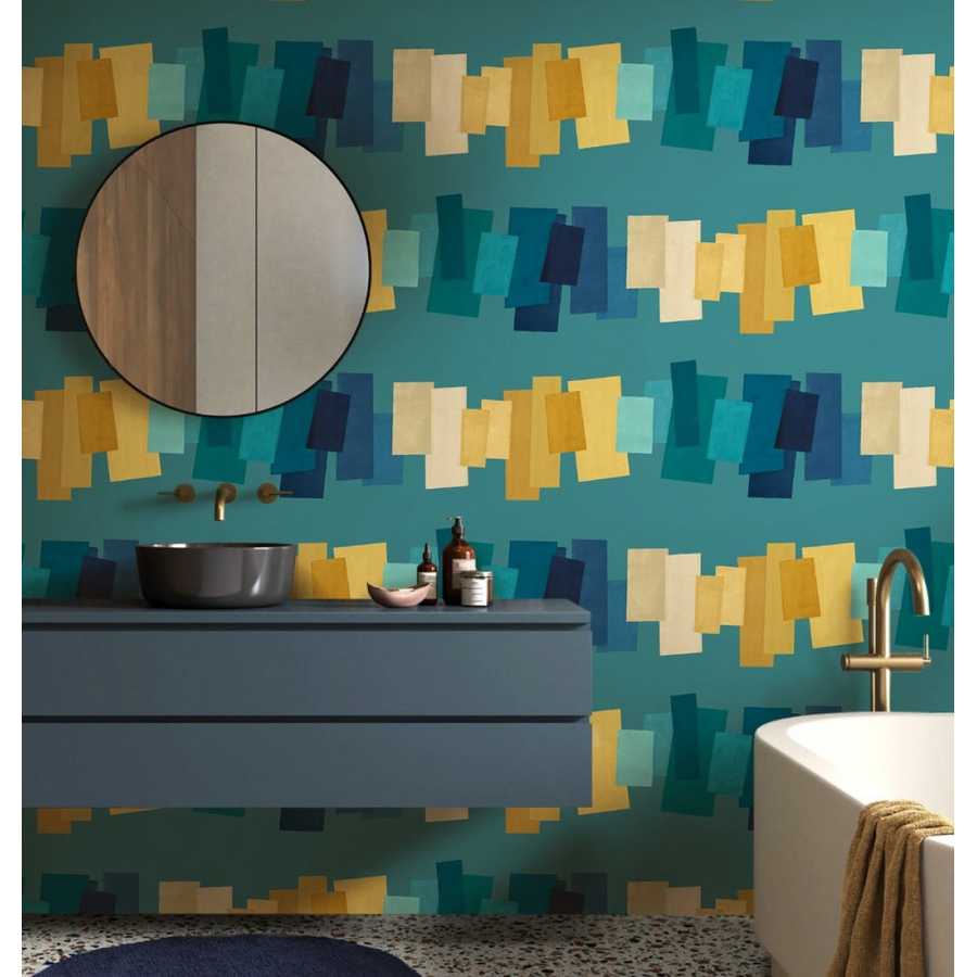 Ohpopsi OFFSET BLOCKS FRA50157W Wallpaper - SAPPHIRE MIX Lifestyle