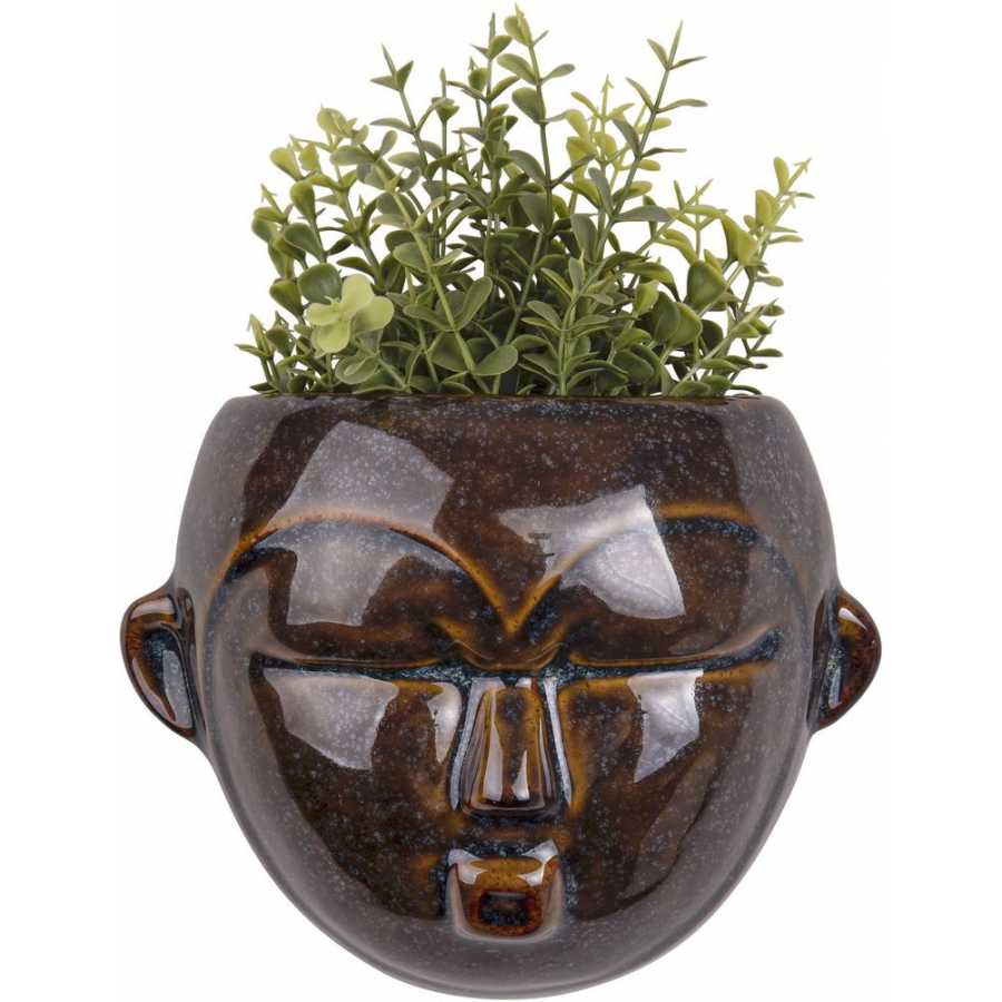 Present Time Mask Round Wall Planter - Dark Brown