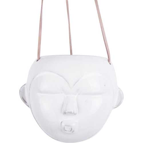 Present Time Mask Round Hanging Plant Pot - White