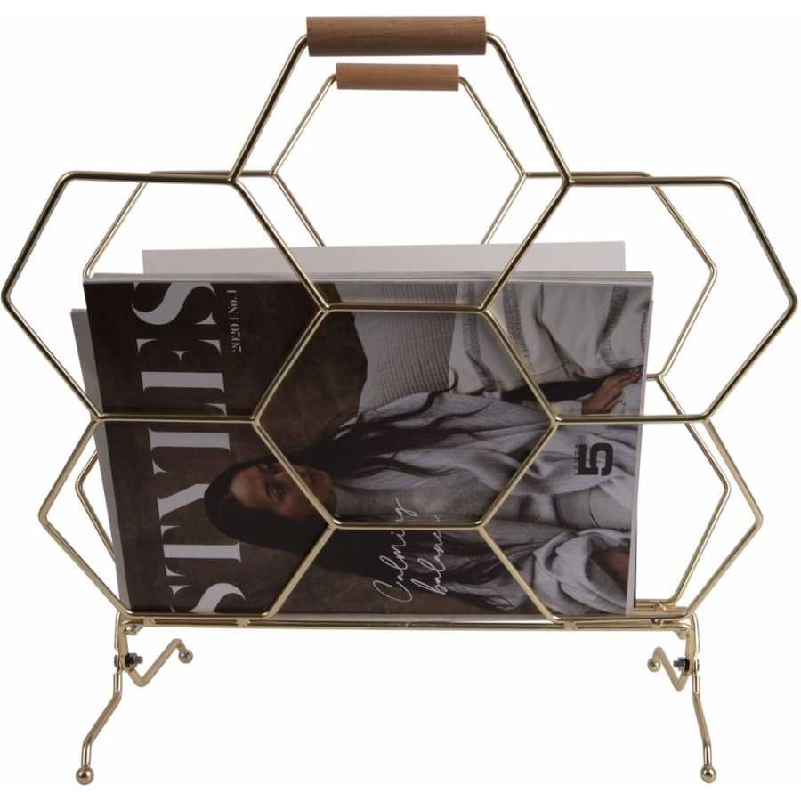 Present Time Honeycomb Magazine Holder - Gold Plated