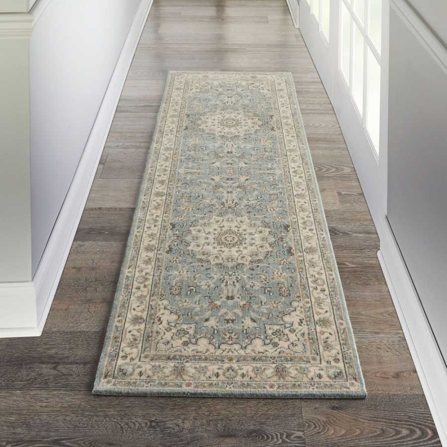 Nourison Living Treasures LI15 Runner Rug - Aqua & Ivory