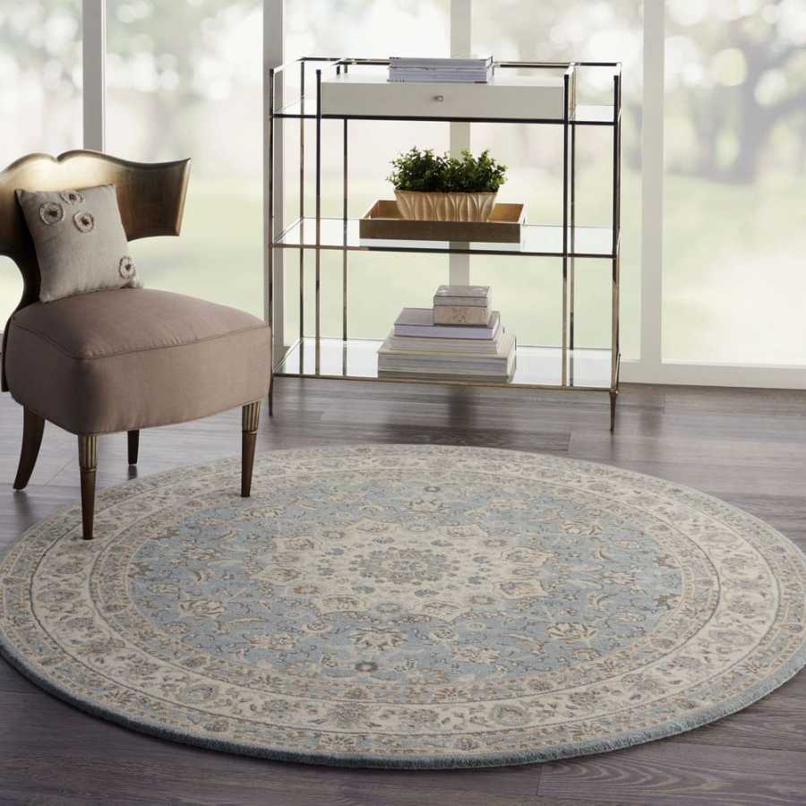 Nourison Living Treasures LI15 Round Rug - Aqua & Ivory