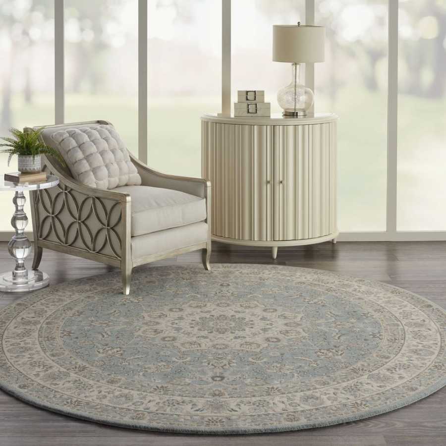 Nourison Living Treasures LI15 Round Rug - Aqua & Ivory