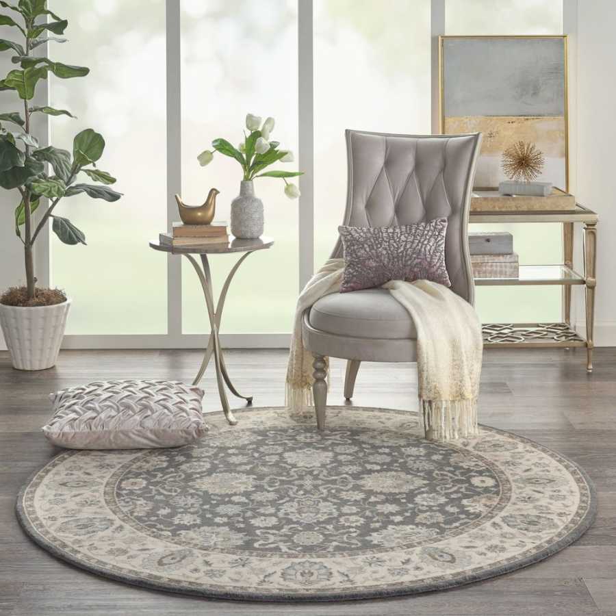 Nourison Living Treasures LI16 Round Rug - Ivory & Aqua