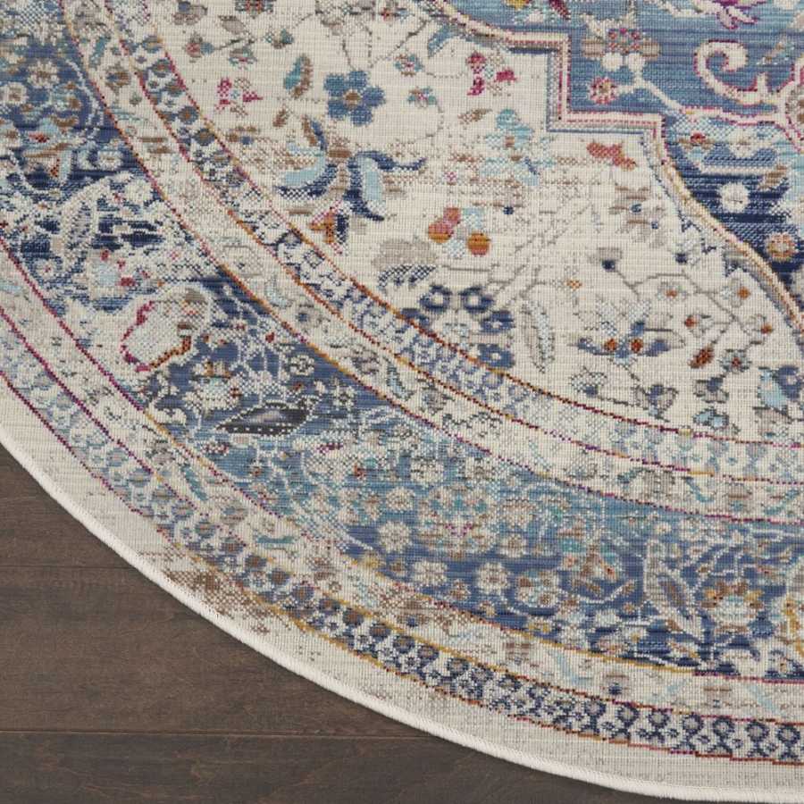Nourison Vintage Kashan VKA07 Round Rug - Ivory Blue