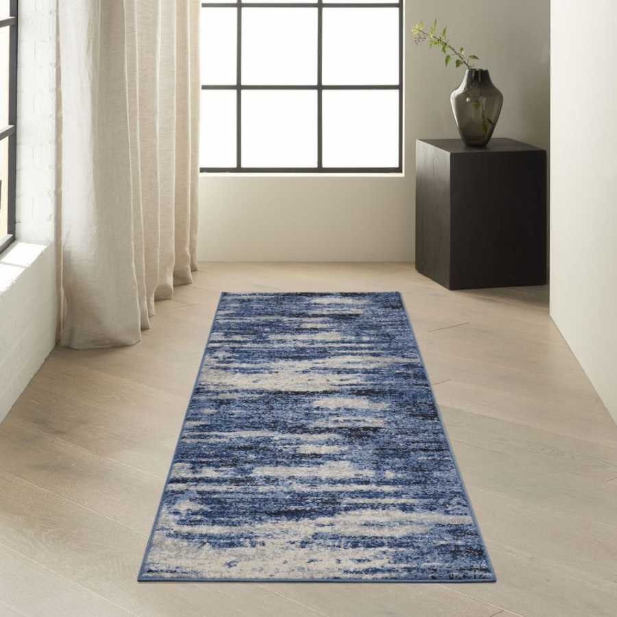 Calvin Klein CK001 River Flow RFV01 Runner Rug - Blue & Grey