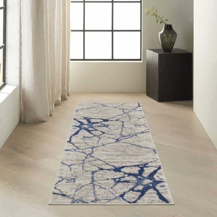 Calvin Klein CK001 River Flow RFV05 Runner Rug - Ivory Blue