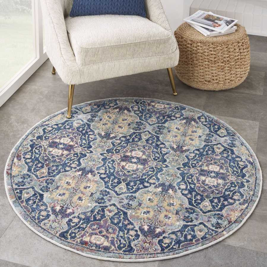 Nourison Ankara Global ANR16 Round Rug - Navy & Multicolour