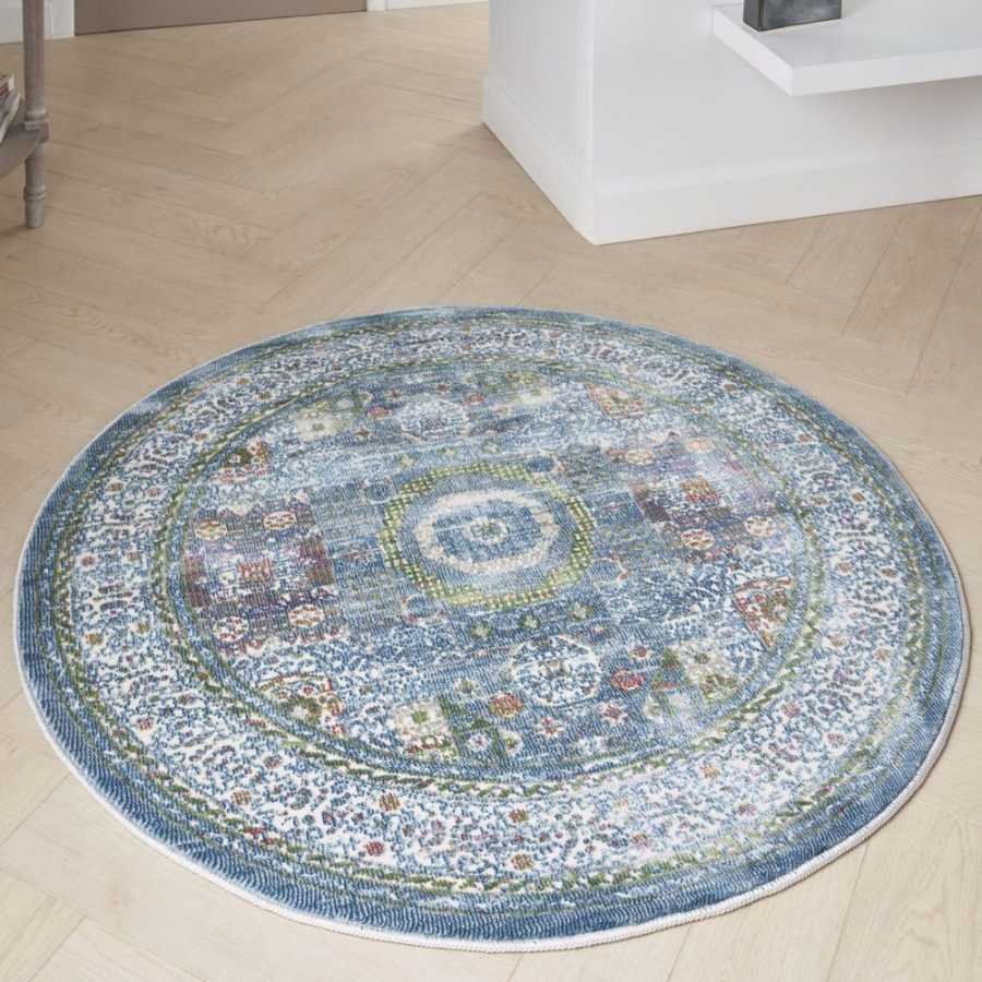 Nourison Ankara Global ANR17 Round Rug - Ivory & Light Blue