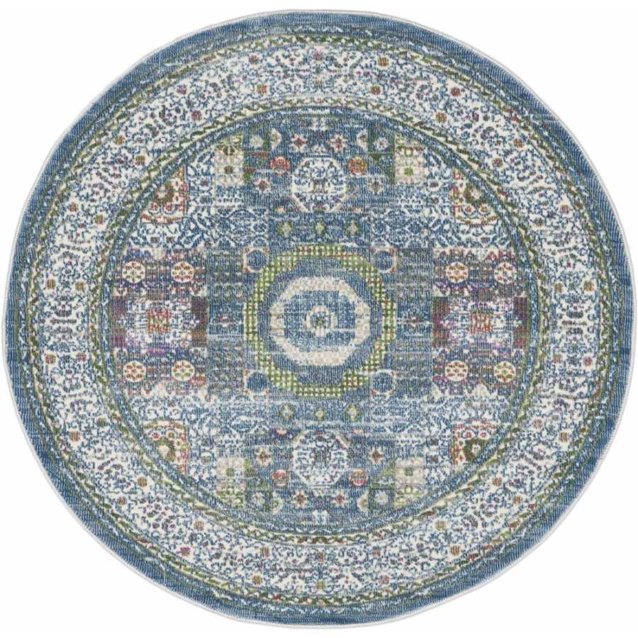 Nourison Ankara Global ANR17 Round Rug - Ivory & Light Blue