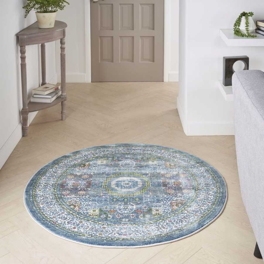 Nourison Ankara Global ANR17 Round Rug - Ivory & Light Blue