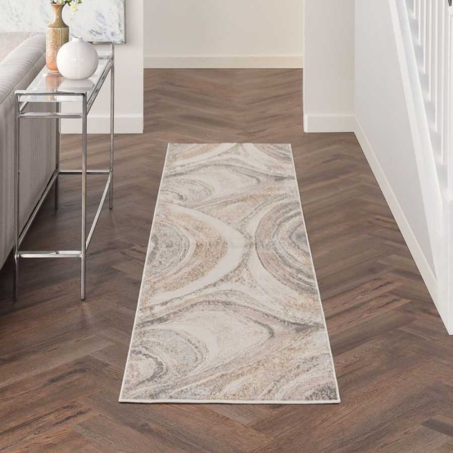 Nourison Brushstrokes BSK03 Runner Rug - Cream & Grey