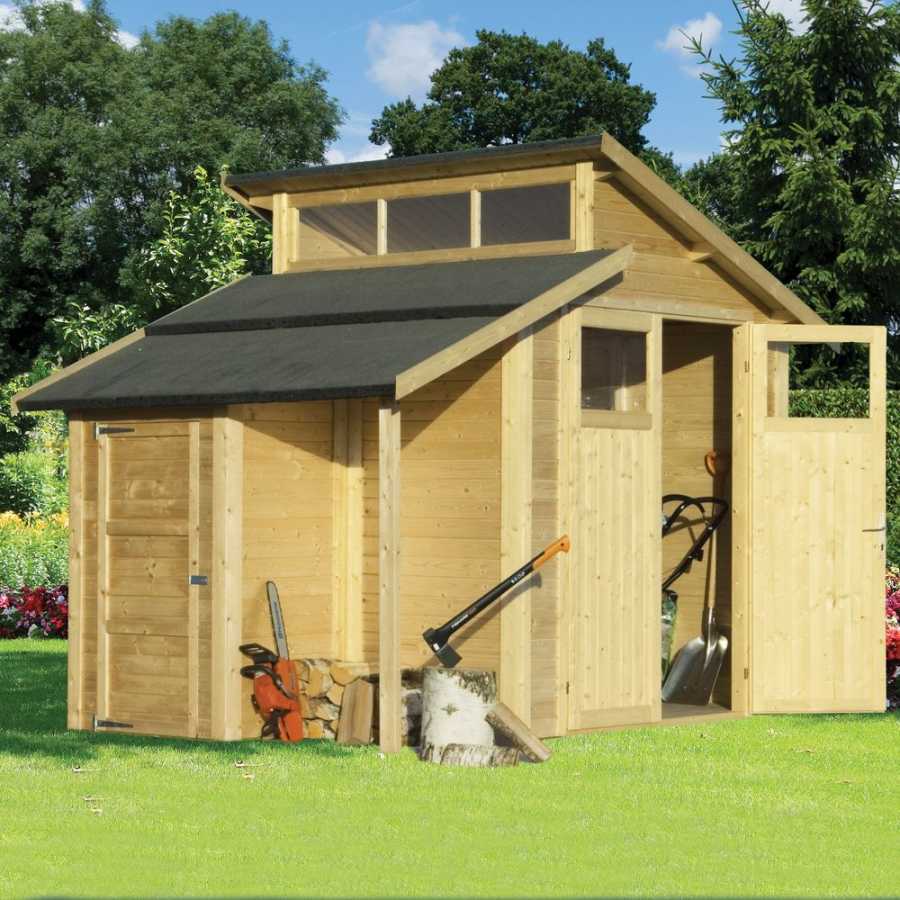 Rowlinson Skylight Outdoor Shed With Lean To - 7ft x 10ft - Natural