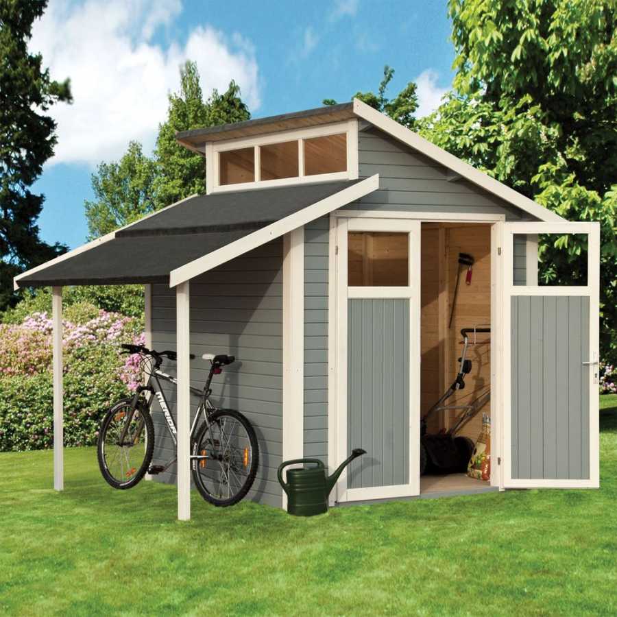 Rowlinson Skylight Outdoor Shed With Lean To - 7ft x 10ft - Light Grey