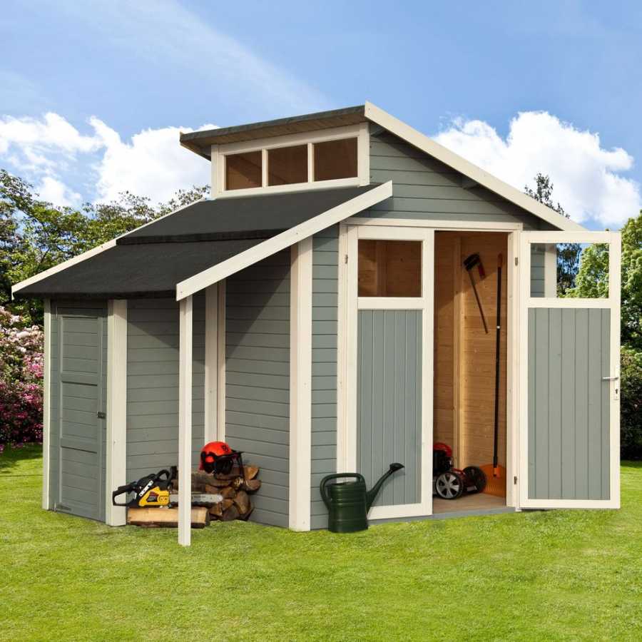 Rowlinson Skylight Outdoor Shed With Lean To - 7ft x 10ft - Light Grey