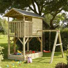 Rowlinson Beach Hut Outdoor Kids Playhouse with Swing