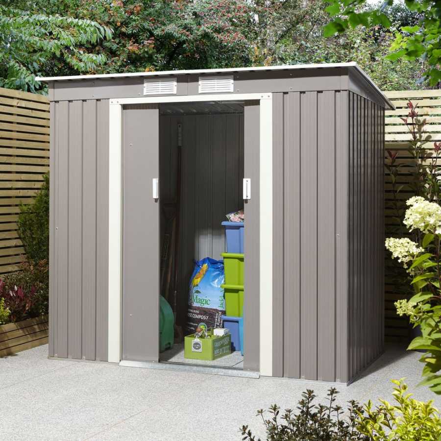 Rowlinson Trentvale Pent Outdoor Shed - 6ft x 4ft - Light Grey