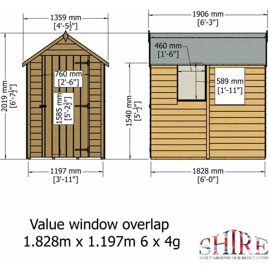 Shire Dip Treated Overlap Garden Shed With Window - 6Ft x 4Ft